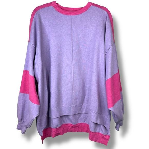 Free People Lavender Uptown Colorblock Drapey Oversized Pullover Sweater Top XS - Picture 3 of 9